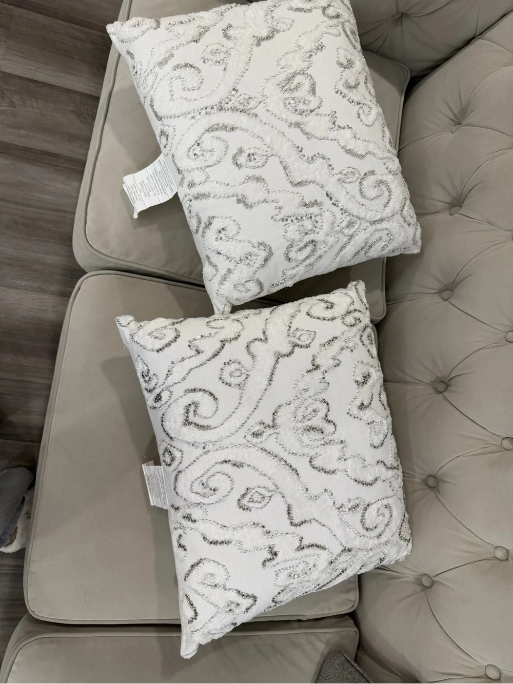 Z gallerie Ivory Beaded Scroll Decorative Throw Pillows - Set of 2